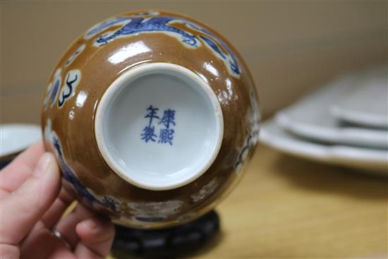 A pair of Chinese cafe au lait glazed dragon bowls Diameter 10.5cm.